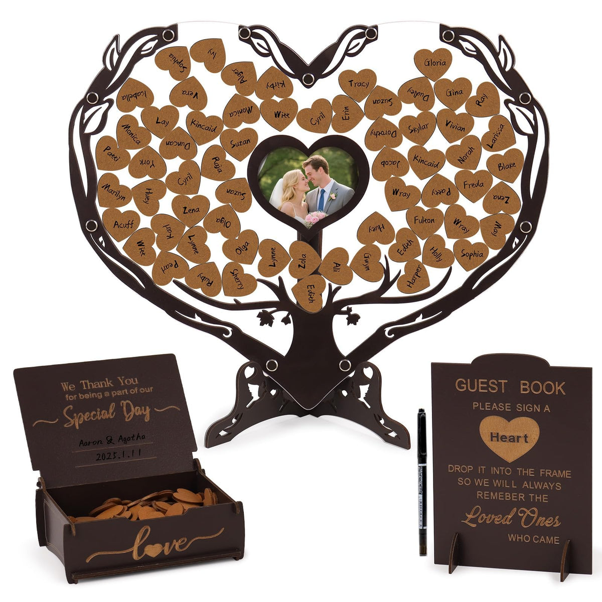 Dezhier heart wedding guest book wooden frame for heartfelt messages