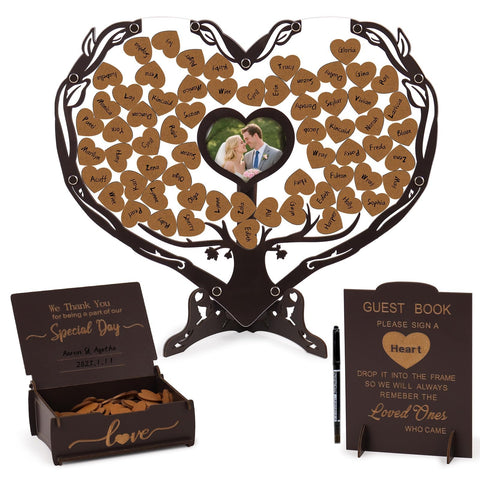 Dezhier heart wedding guest book wooden frame for heartfelt messages