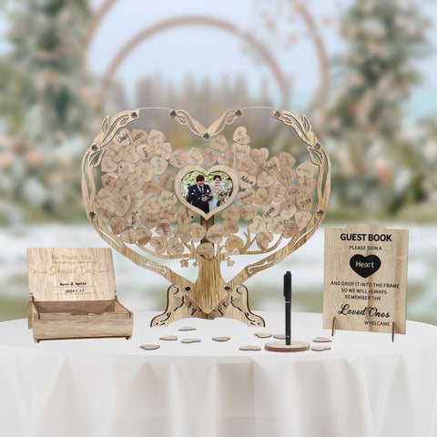 Dezhier rustic heart frame display showcasing guest messages.