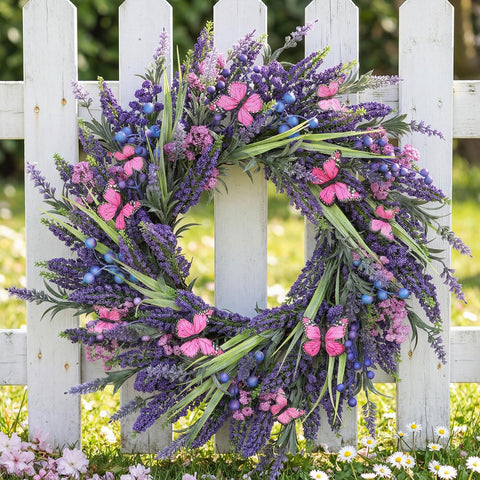 DFRREN Lavender sprigs wreath closeup highlighting lifelike texture and color.