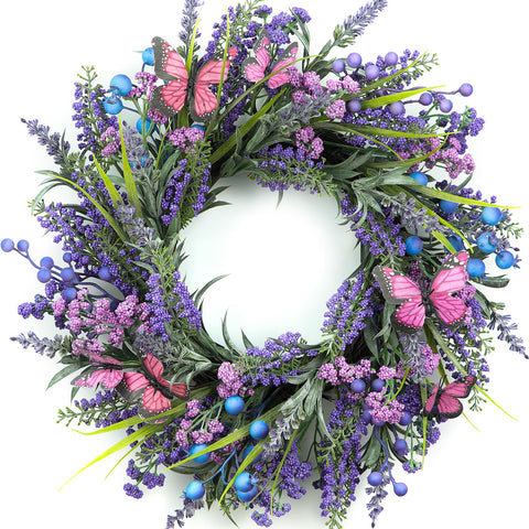 DFRREN Lavender Wreath 18 Inch on front door showcases year-round charm.