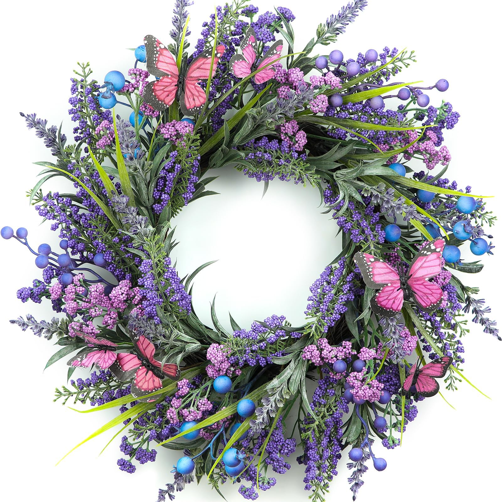 DFRREN Lavender Wreath 24 Front Door showcasing vibrant lavender for welcoming curb appeal.