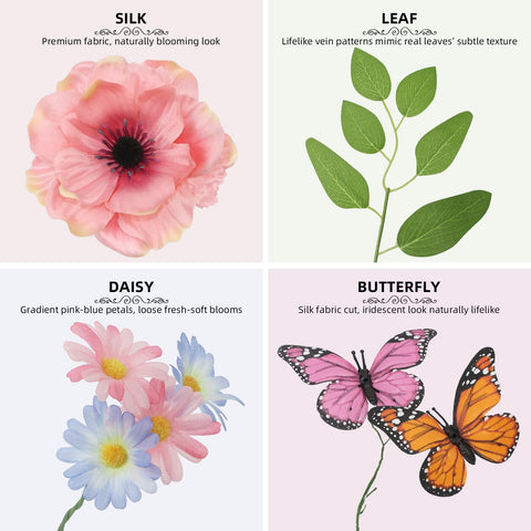 DFRREN silk flowers close-up reveals lifelike petals and color.