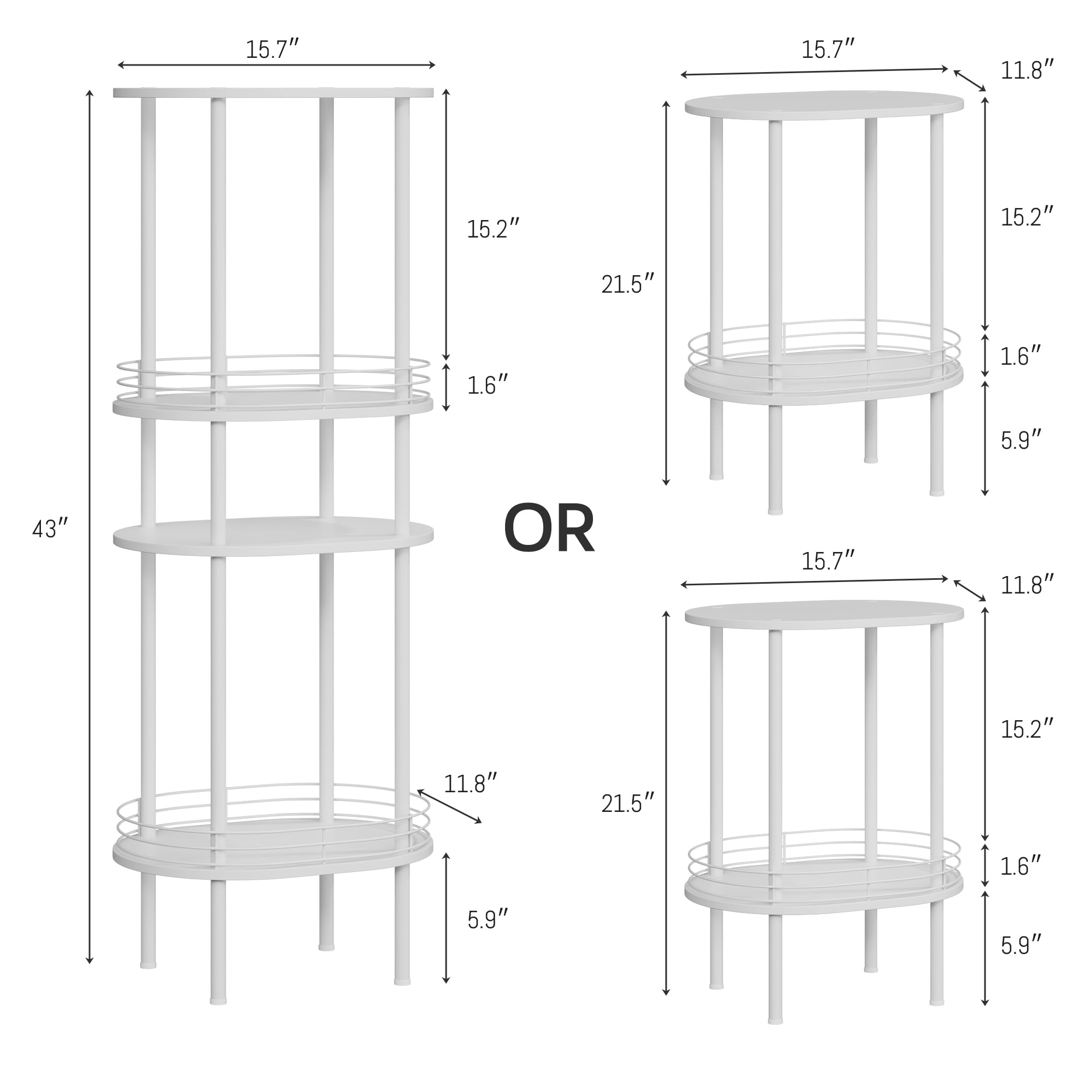 DGSANDGO oval side table bottom shelf view showing organized storage