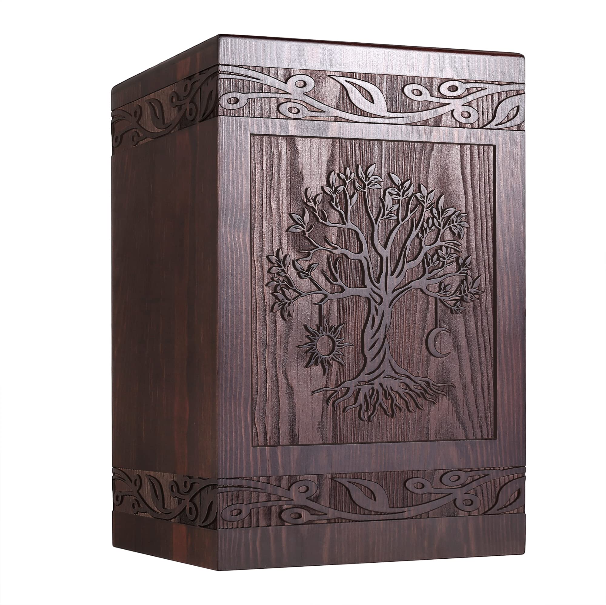 DGDCDV Tree of Life urn closeup shows rich wood texture for a timeless memorial.