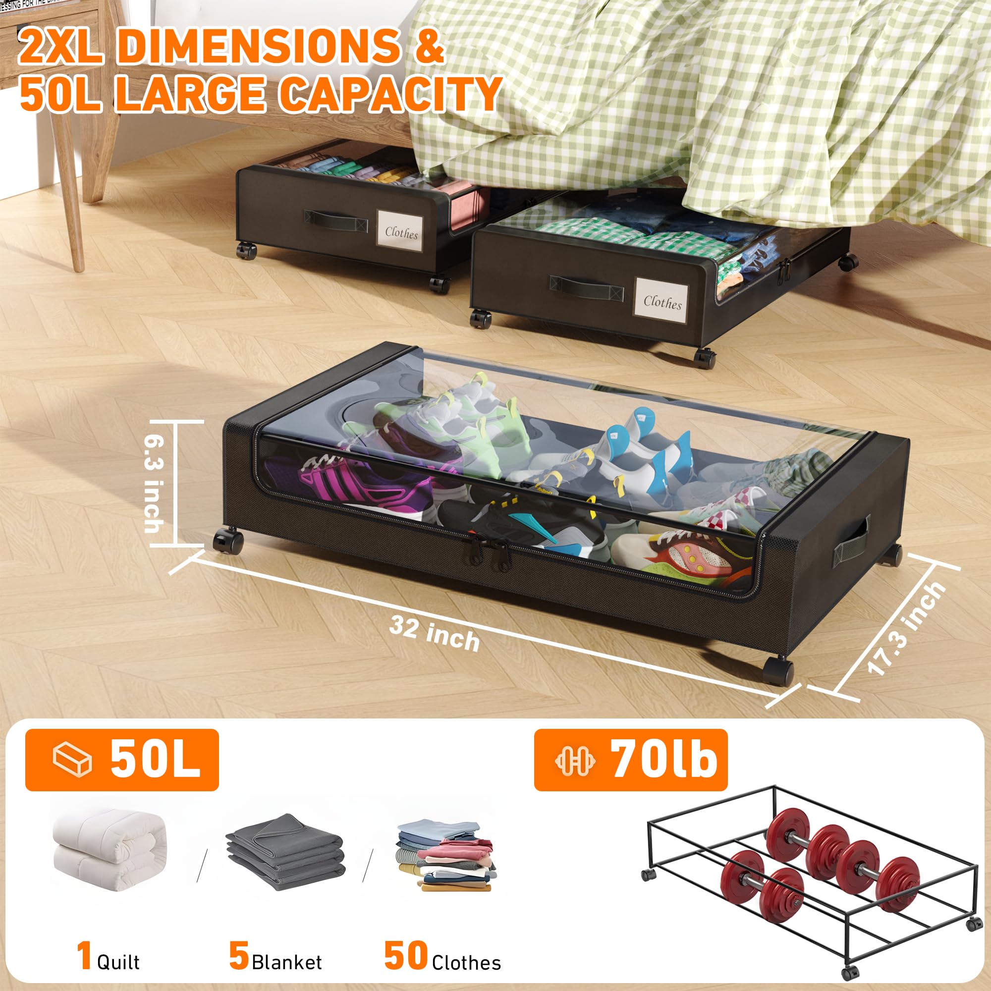 DGFCK XXL 60L under-bed storage keeps clothes and toys organized
