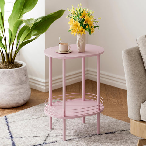 DGSANDGO pink oval side table assembled setup highlighting easy 1-2-3 installation.