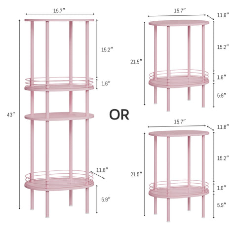 DGSANDGO pink oval side table with two open shelves ideal for living room organization.