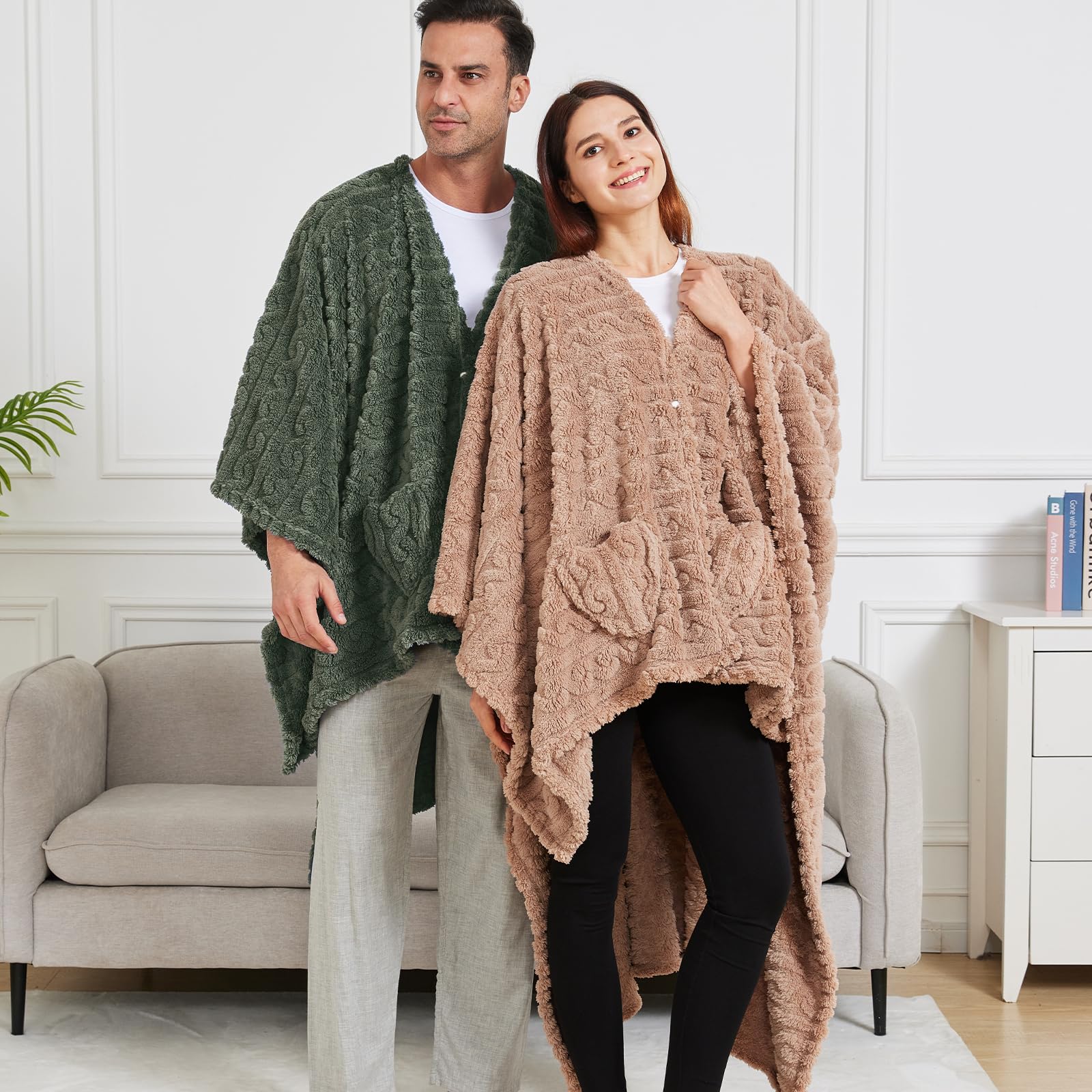 Dgsfmi poncho features button closure to prevent slipping while lounging.