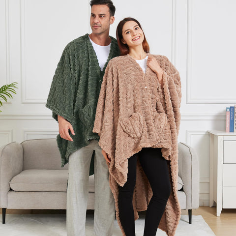 Dgsfmi poncho features button closure to prevent slipping while lounging.