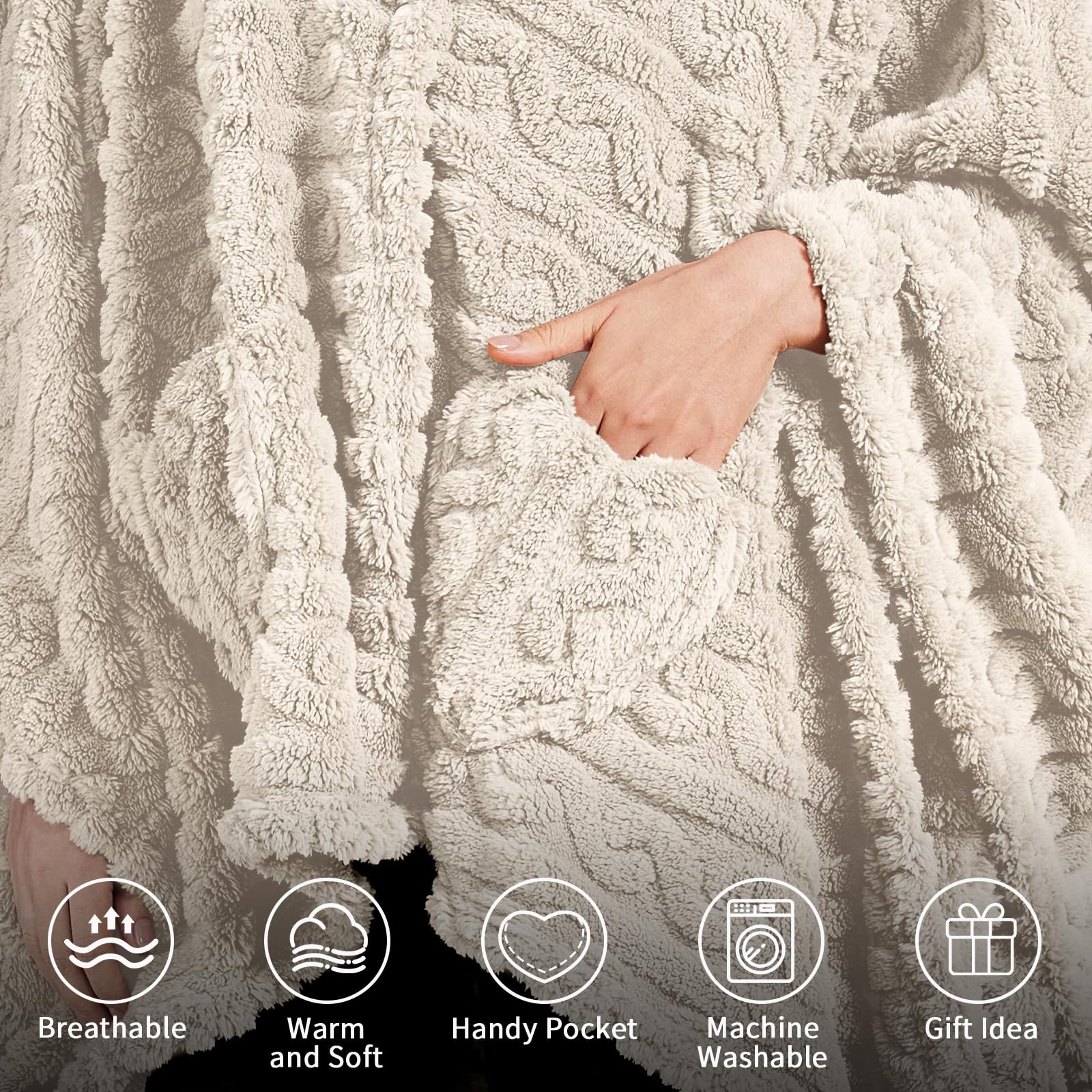 Dgsfmi wearable poncho with button design and secure pockets for essentials.