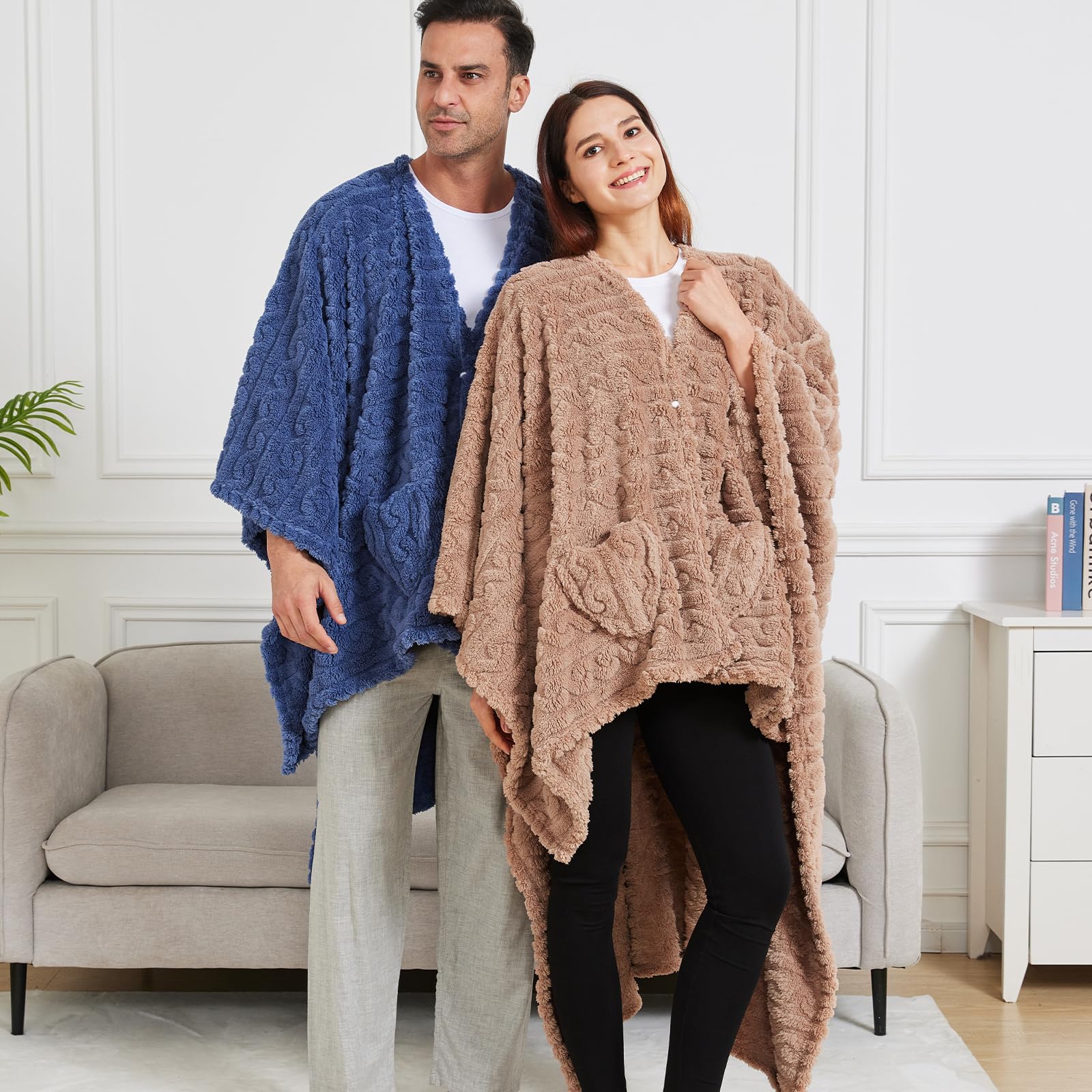 Dgsfmi sherpa fleece wearable blanket showcases plush warmth for lounging.