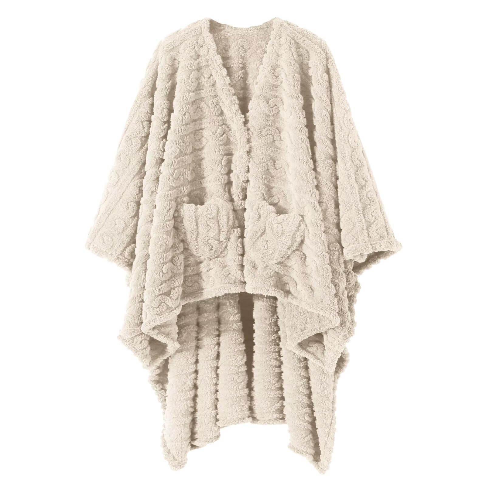 Dgsfmi wearable blanket poncho in ivory, 58x64 inches, ideal for cozy lounging.