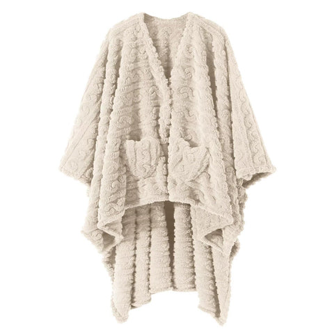 Dgsfmi wearable blanket poncho in ivory, 58x64 inches, ideal for cozy lounging.