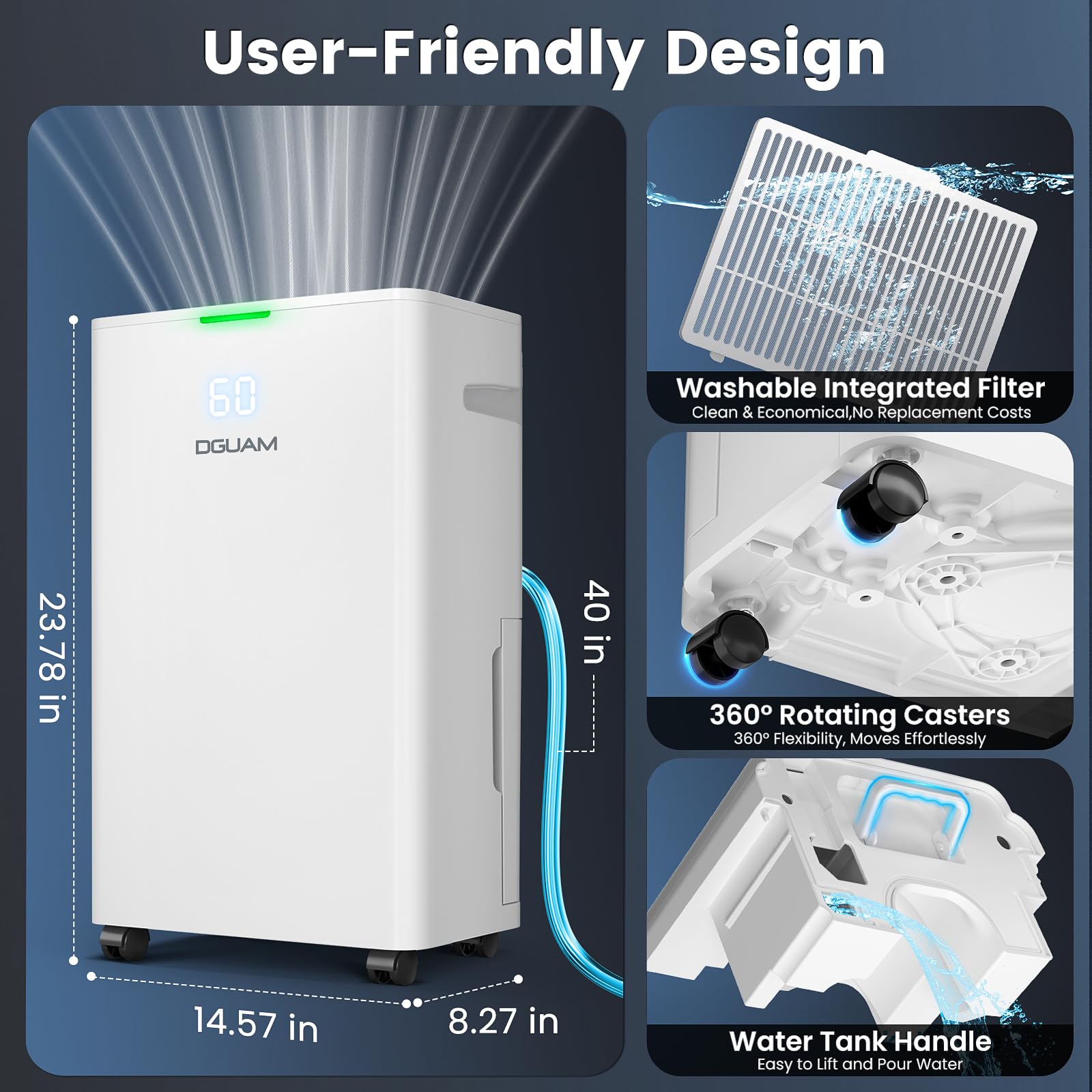 DGUAM auto-defrost system keeps basement performance in cooler conditions.