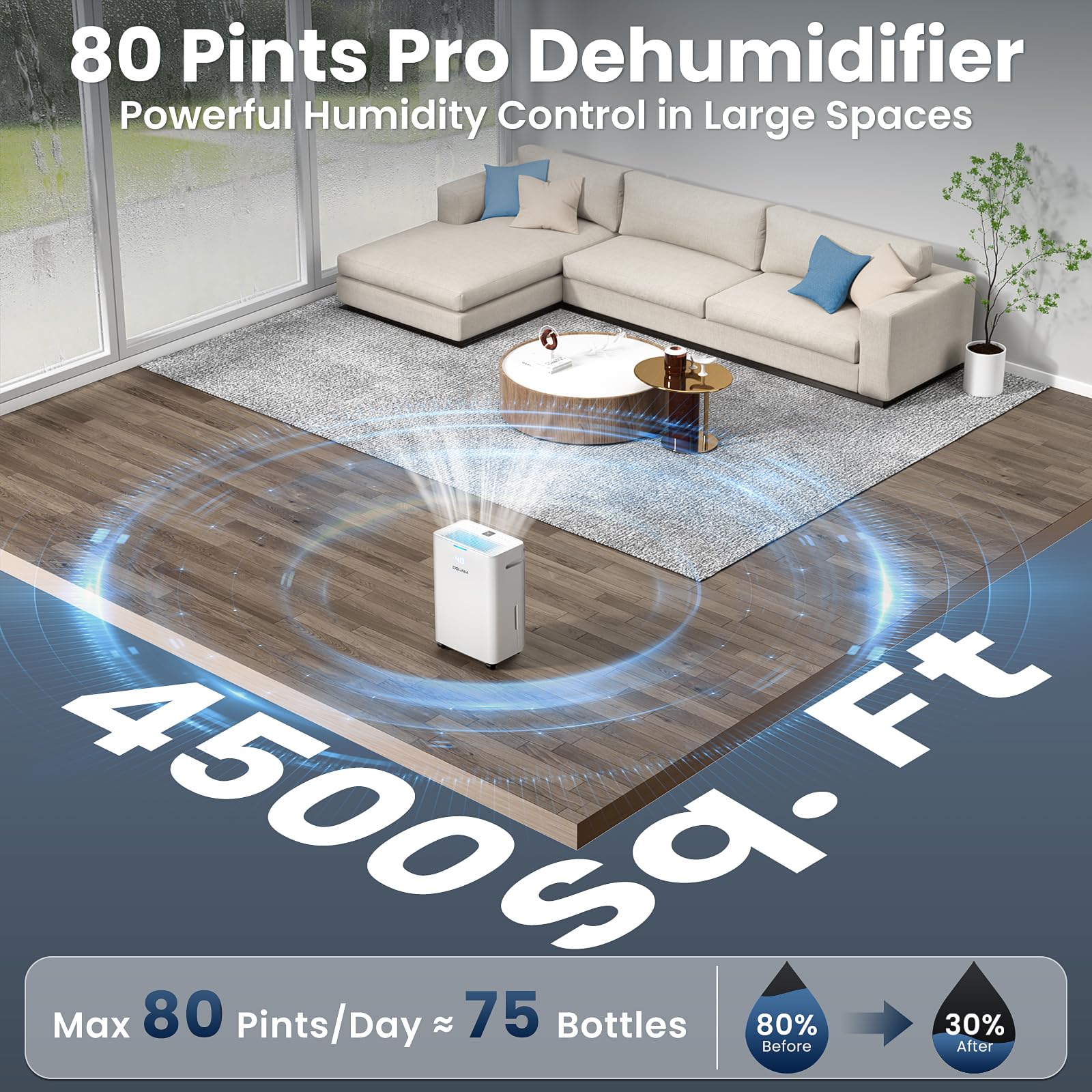 DGUAM quiet bedroom dehumidifier maintains peaceful nights with low-noise operation.