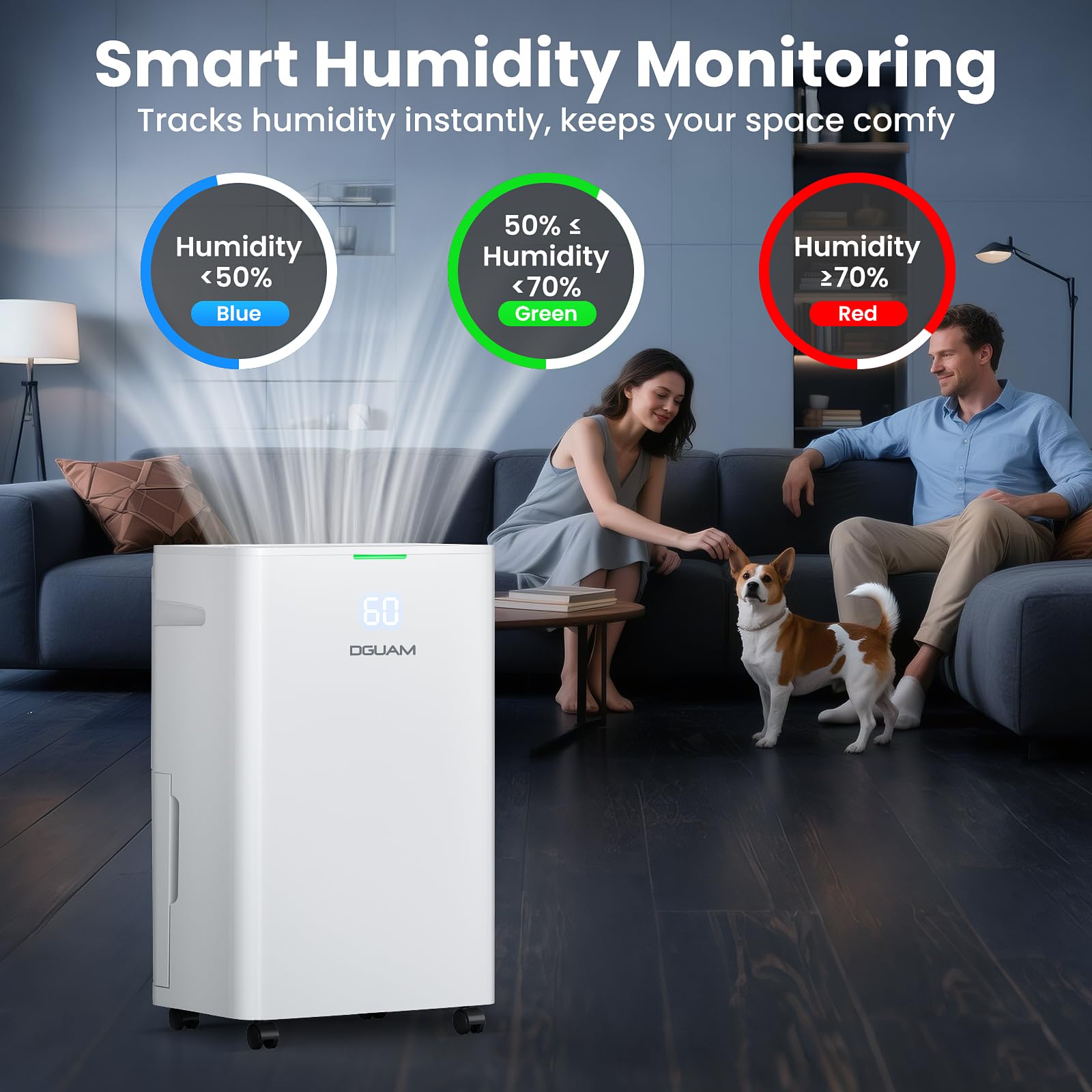 DGUAM smart humidity-control dehumidifier automatically maintains balanced moisture across rooms.