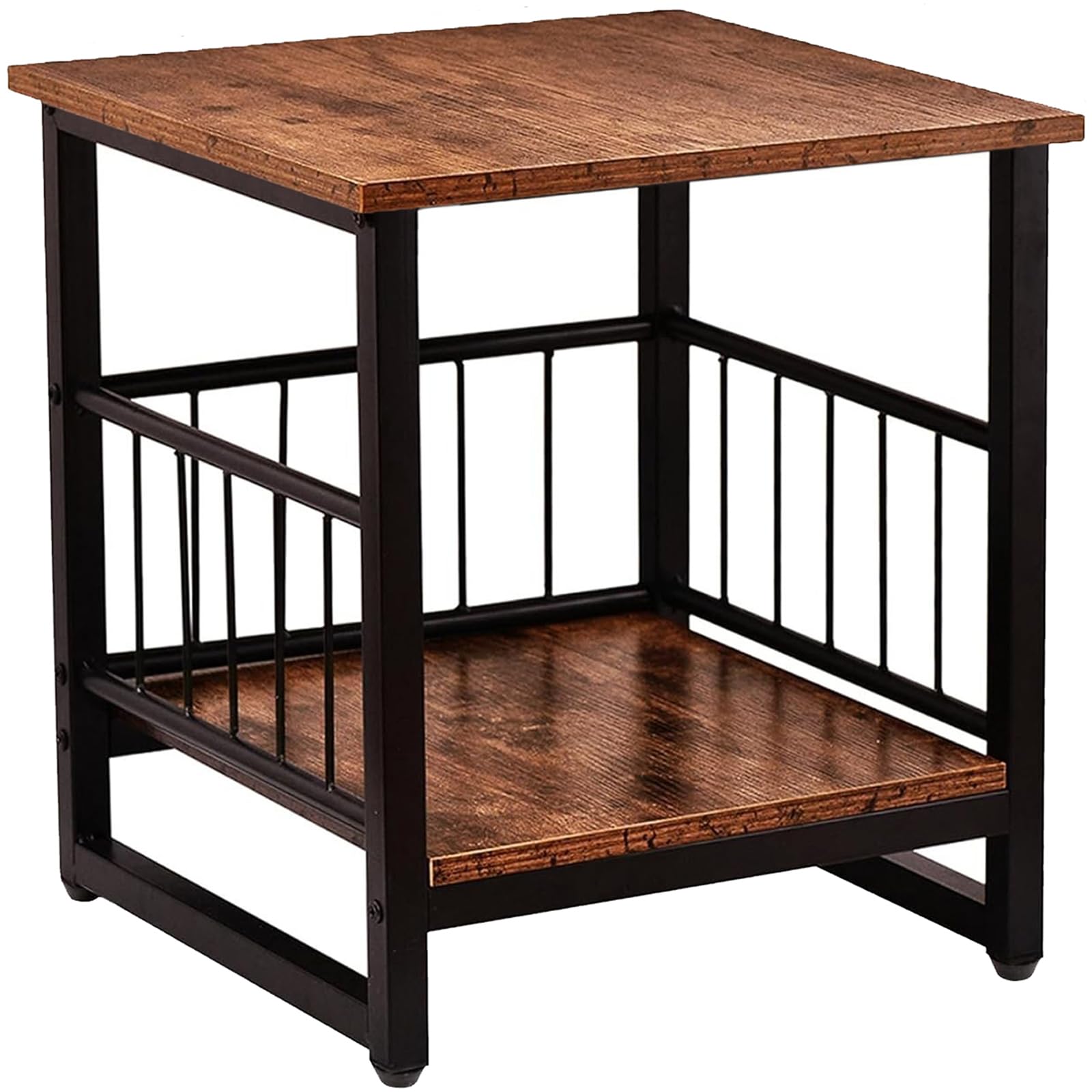DHMAKER industrial end table with square top, front view; sturdy surface for daily use.