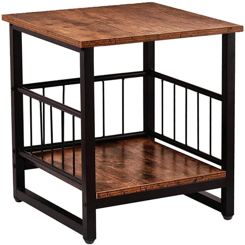 DHMAKER industrial end table with square top, front view; sturdy surface for daily use.