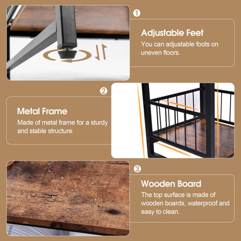 DHMAKER rustic brown finish end table, side view, adds vintage warmth to living rooms.
