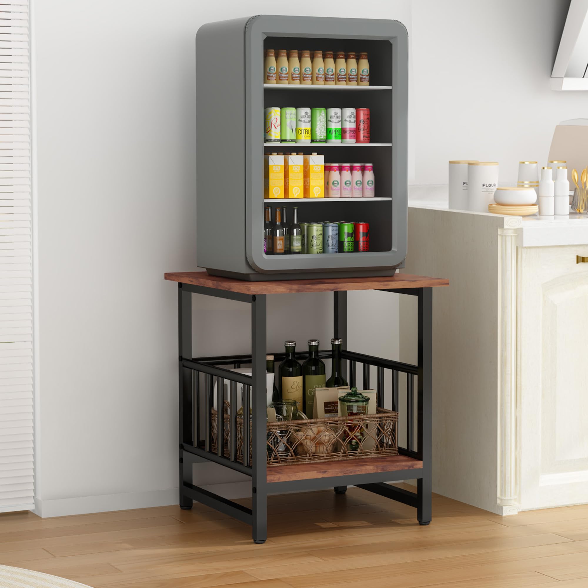 DHMAKER sturdy metal frame end table, lower shelf, side view for magazines.