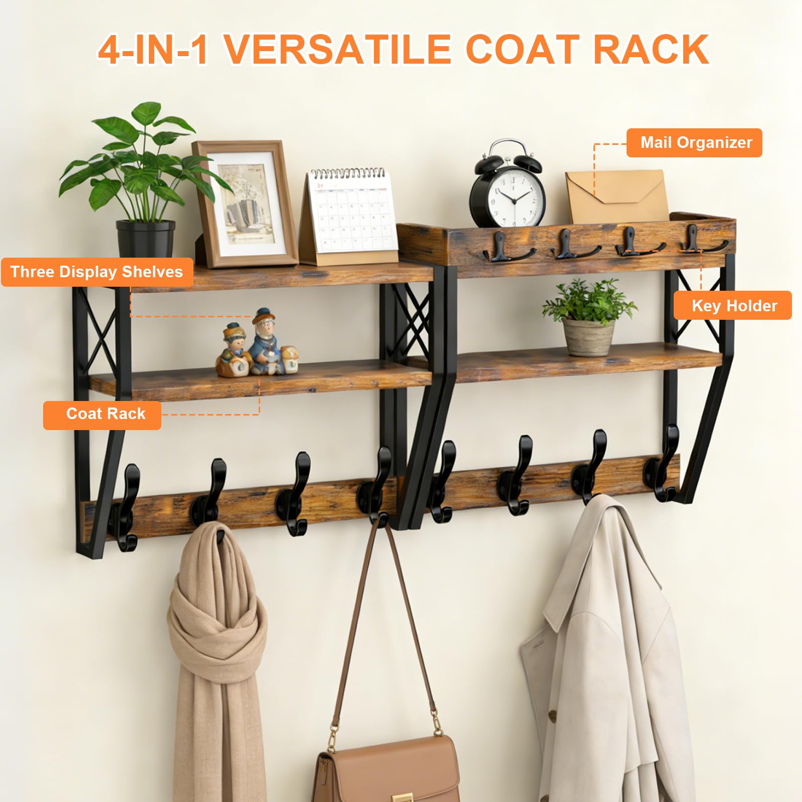 Dhmkfly 12-hook coat rack handles heavy outerwear and bags securely.