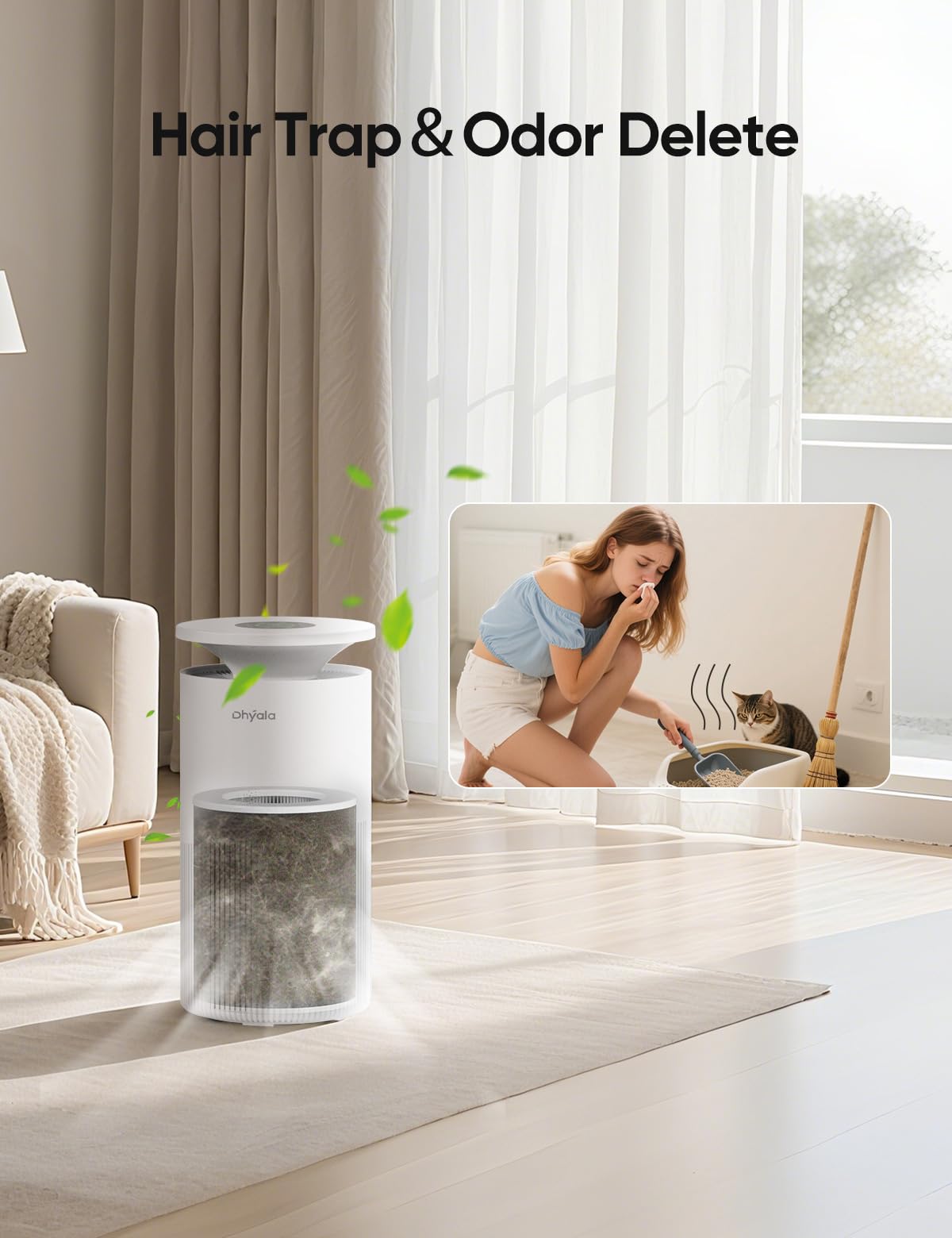 Dhyala auto mode with real-time sensors adjusts purification for polluted air.