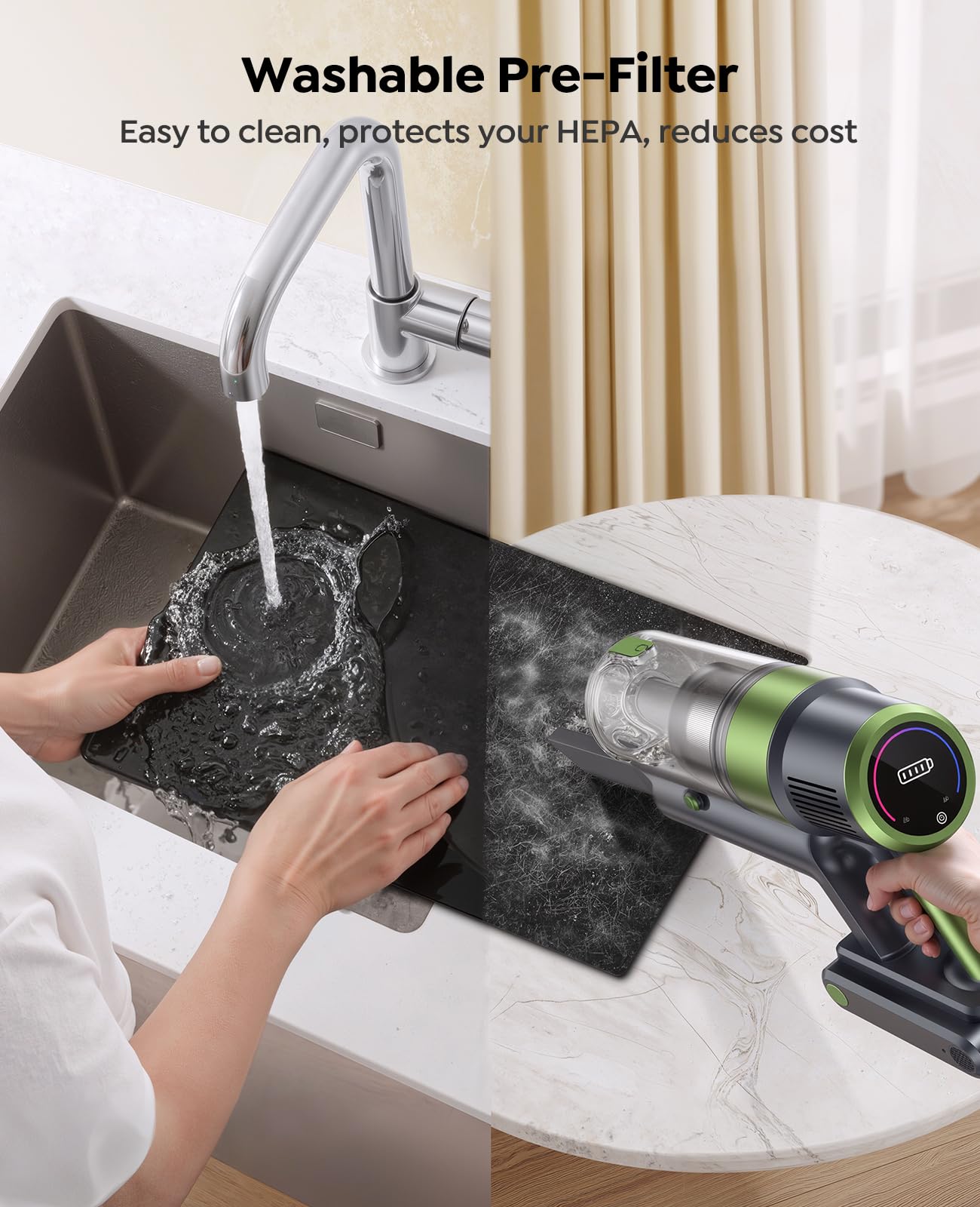 Dhyala air purifier HEPA filter close-up capturing fine particles