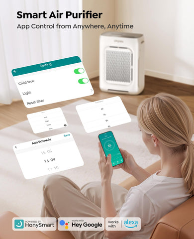 Dhyala air purifier with smart WiFi app control for remote management