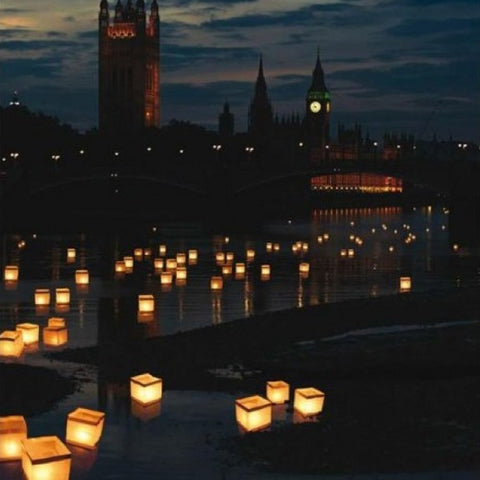 Diagtree floating lantern shows warm tealight, perfect for riverside décor.