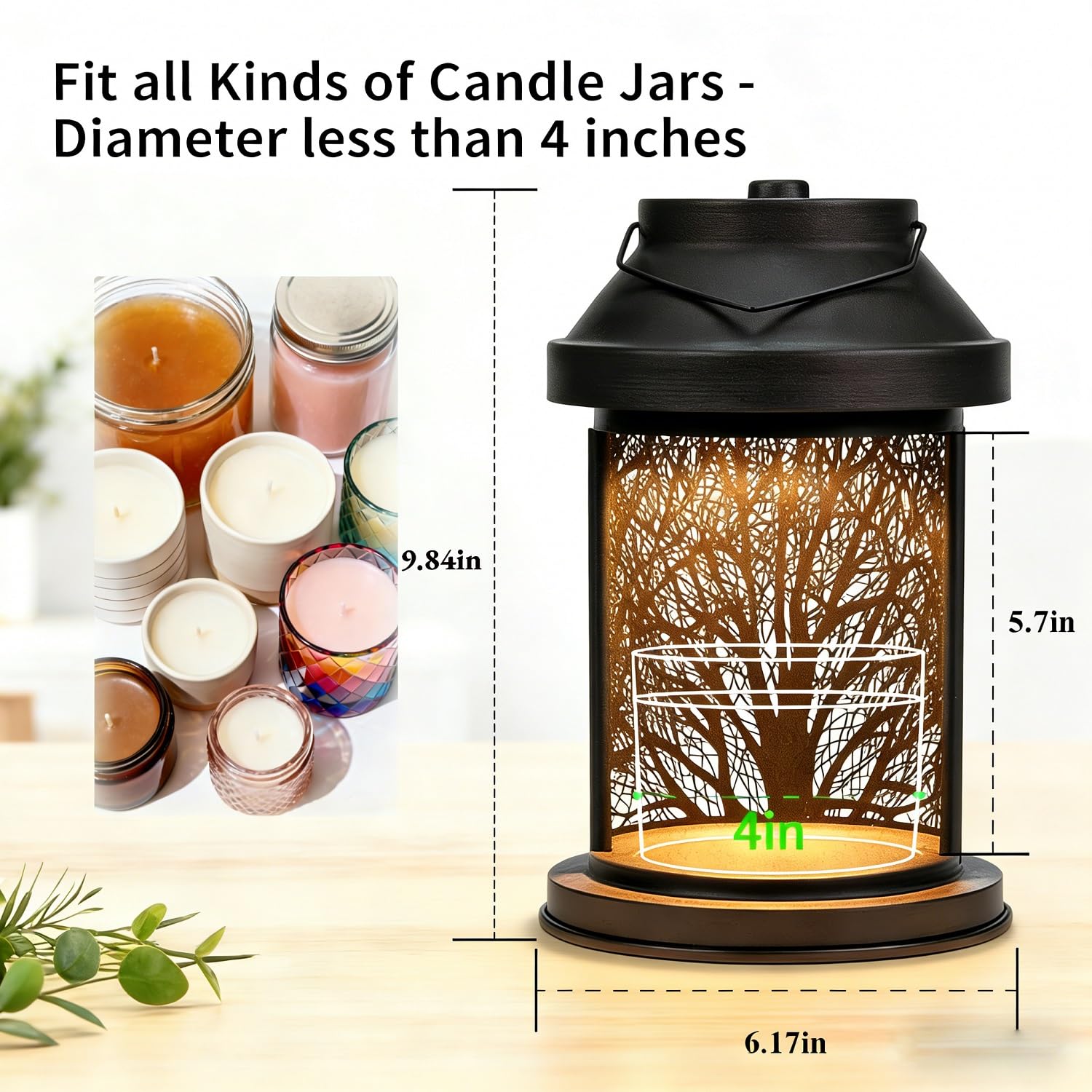 Dialan's Candle Warmer Lamp fits most jars under 4.1 inches.