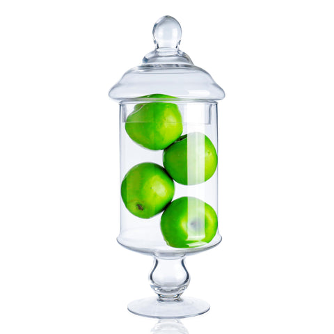 Diamond Star clear glass apothecary jar with lid for an elegant candy display.