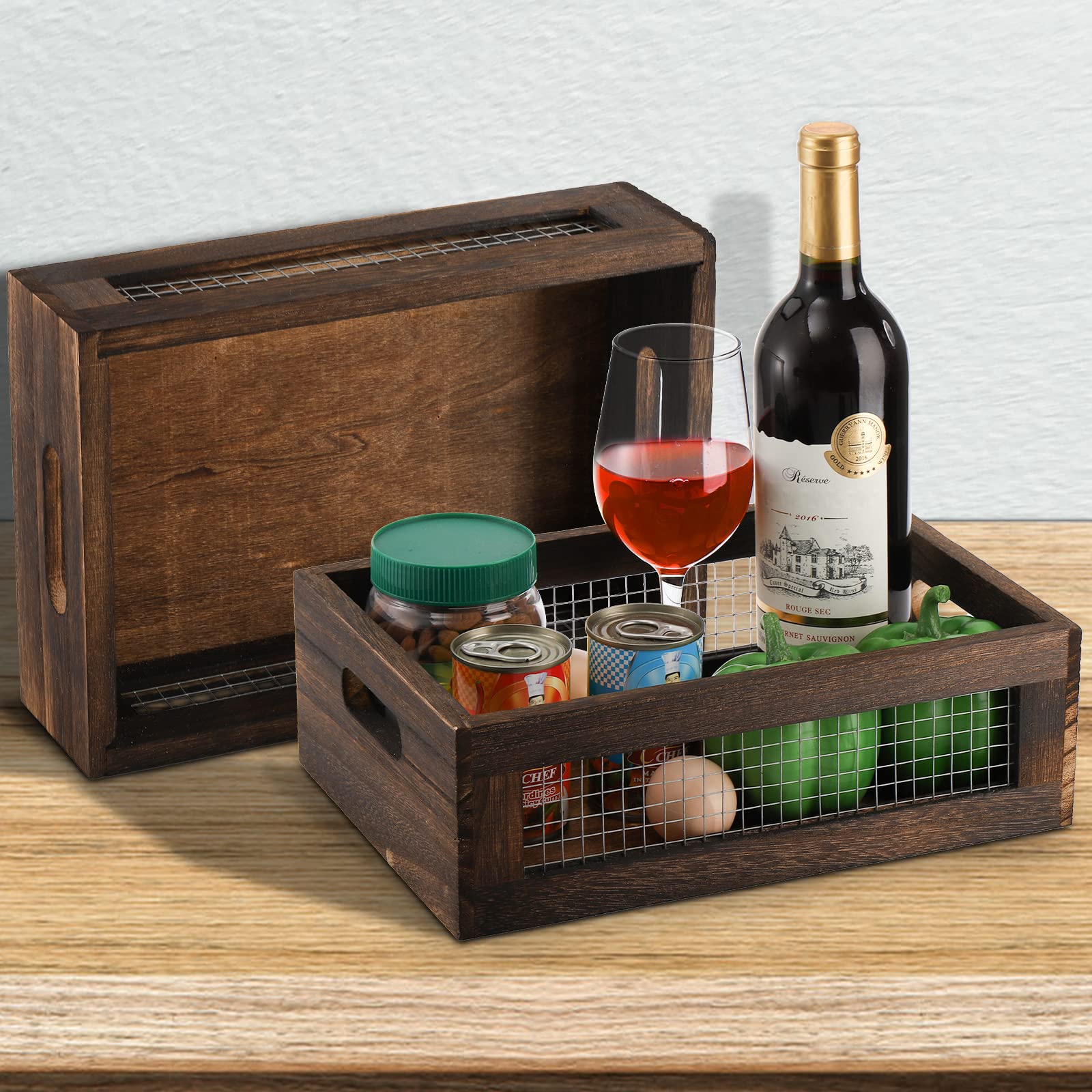 Dicunoy gift basket idea using wooden crates adds rustic charm.
