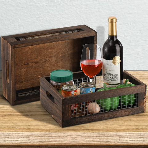 Dicunoy gift basket idea using wooden crates adds rustic charm.