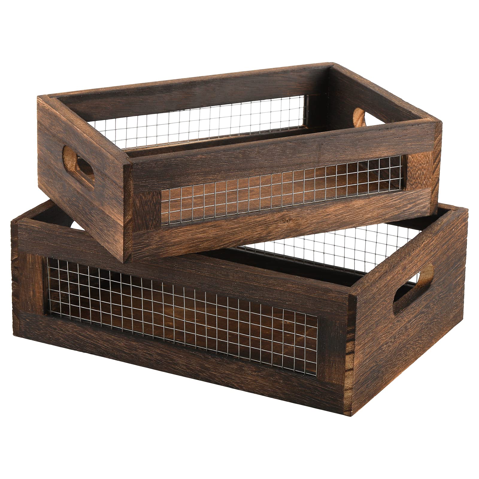 Dicunoy rustic nesting boxes on a counter for organized storage.
