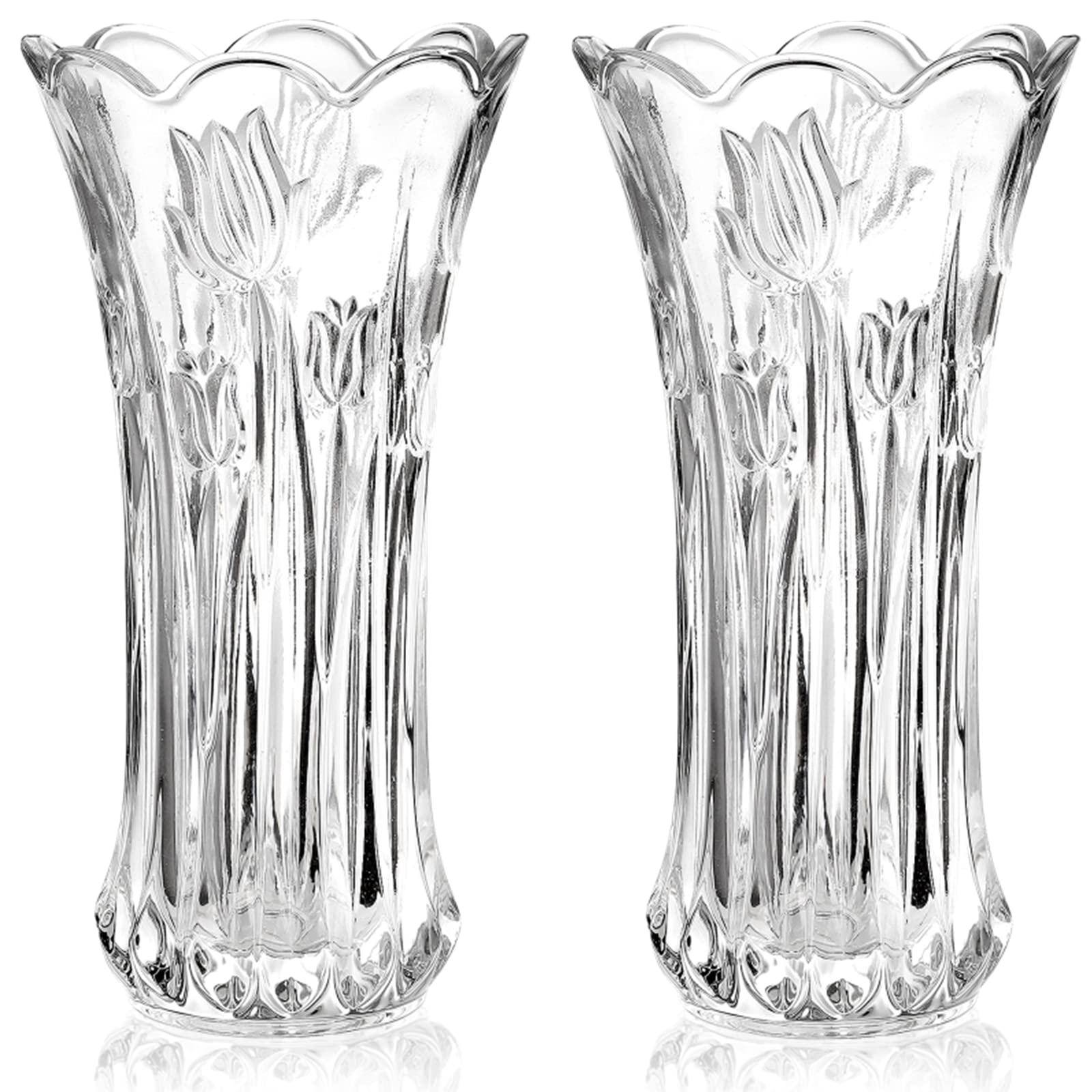 Dicunoy two-piece glass vase set, 9.5 inches tall, ideal for elegant centerpieces.