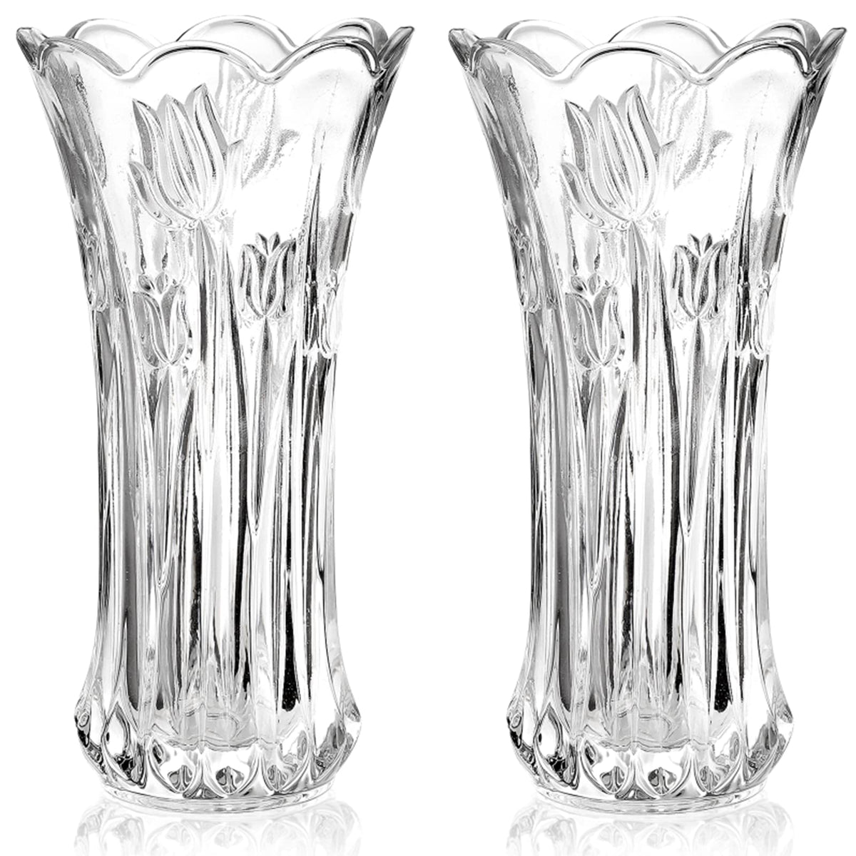 Dicunoy two-piece glass vase set, 9.5 inches tall, ideal for elegant centerpieces.