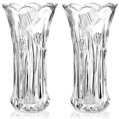 Dicunoy two-piece glass vase set, 9.5 inches tall, ideal for elegant centerpieces.