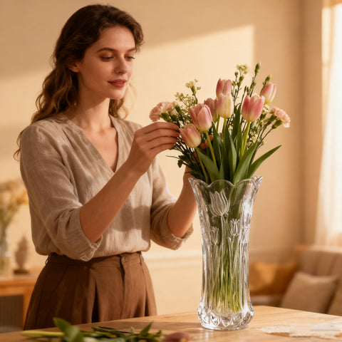 Dicunoy vase showcasing a rose bouquet with exceptional clarity.