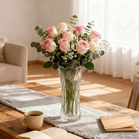 Dicunoy vase on wedding table centerpiece adding graceful height.