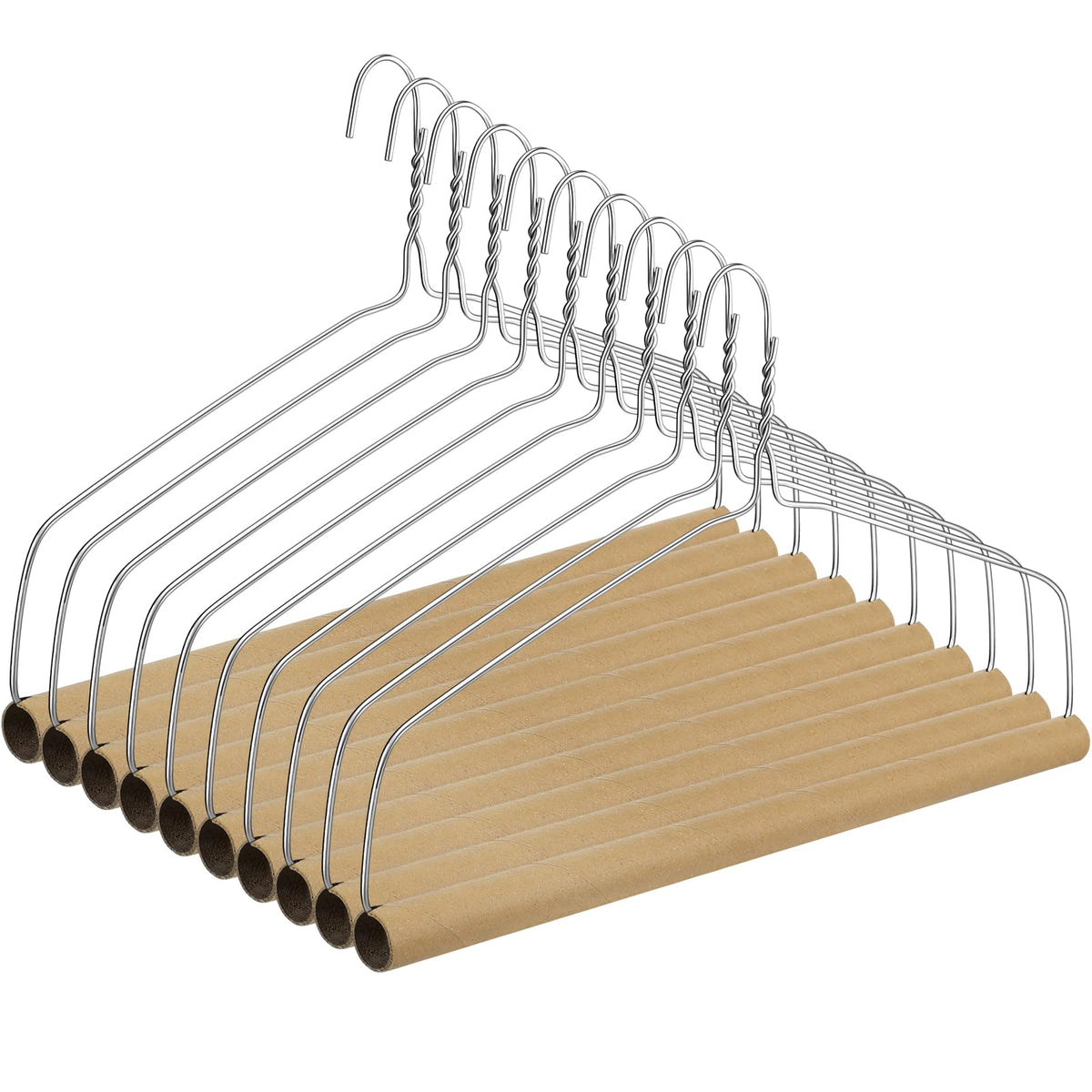 Didaey 10-piece silver drapery hanger set laid out for closet organization.