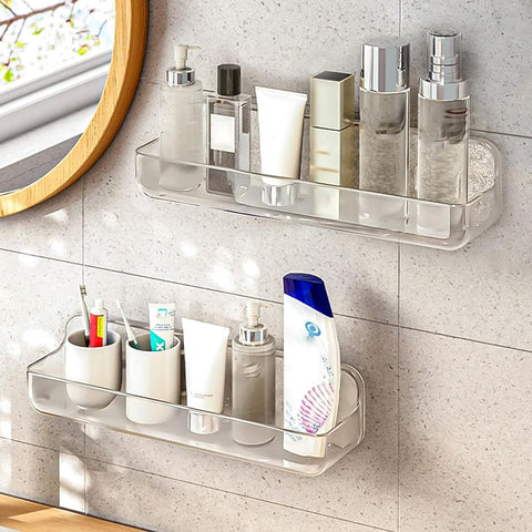 Diesisa adhesive wall shelf closeup showing strong mounting for bathrooms.