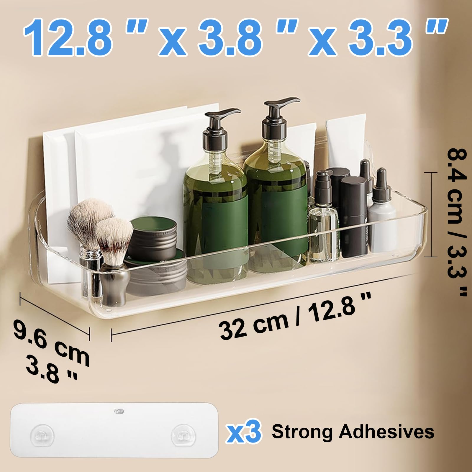 Diesisa bathroom shower caddy mounted on tile for easy organization.