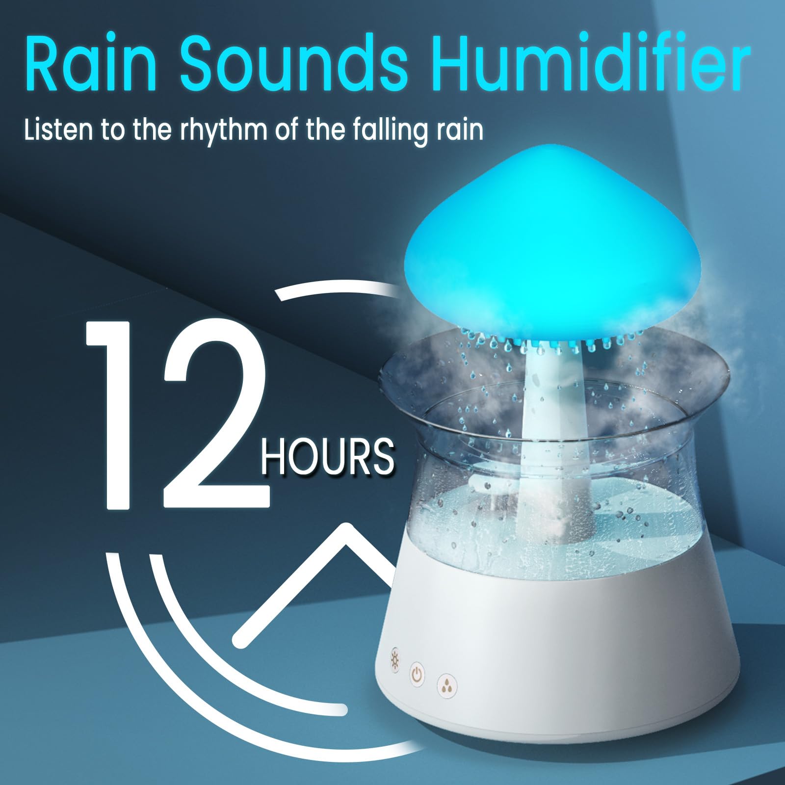 Diffuserlove mushroom light showing seven color modes for mood setting.