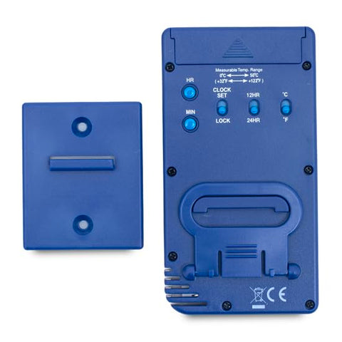 Digi-Sense Traceable NIST Hygrometer back view with readable display for setup and verification.
