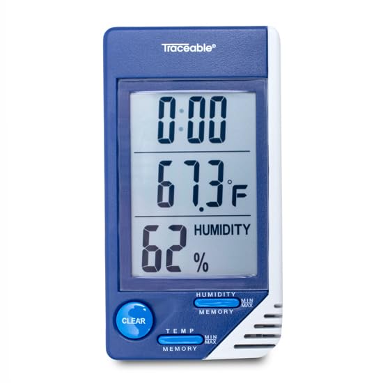 Digi-Sense Traceable NIST Hygrometer front view with clear readings for calibrated environments.
