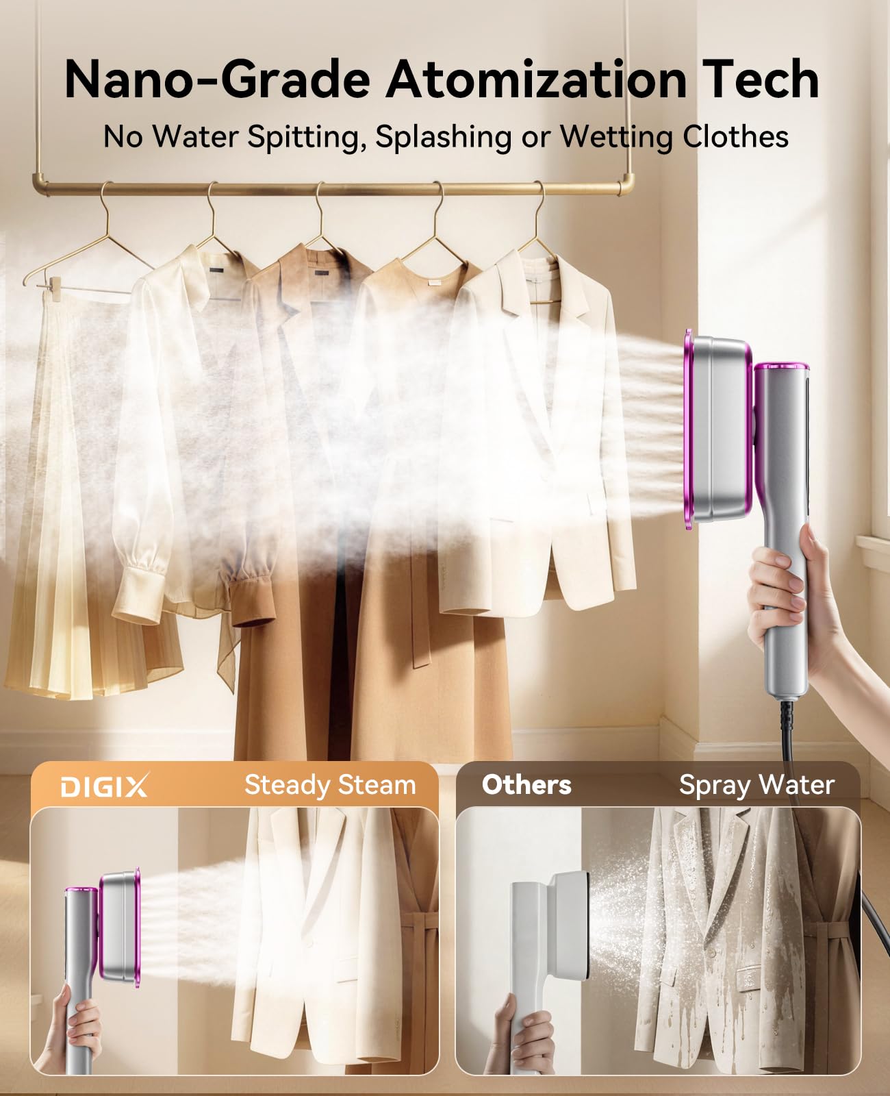 DIGIX self-cleaning mode maintains strong steam performance and longevity.