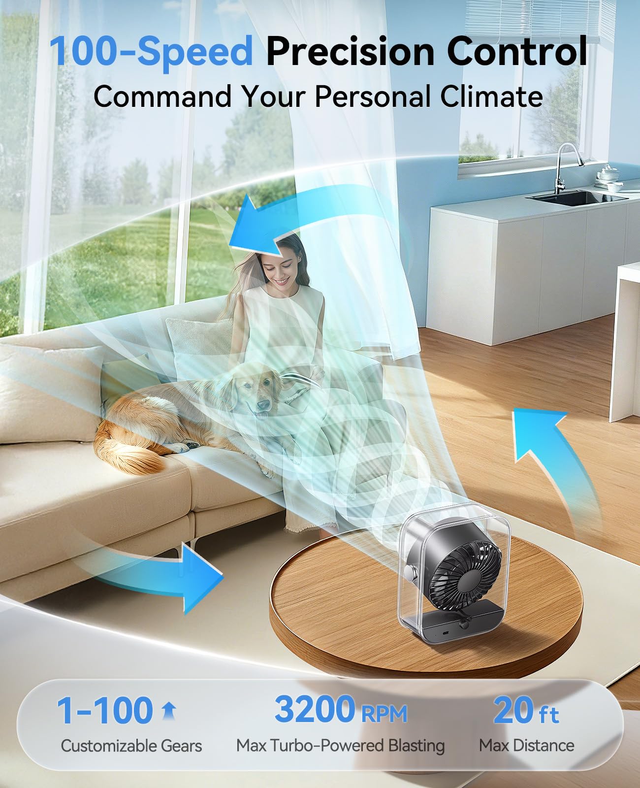 DIGIX portable desk fan LED display shows real-time speed and battery
