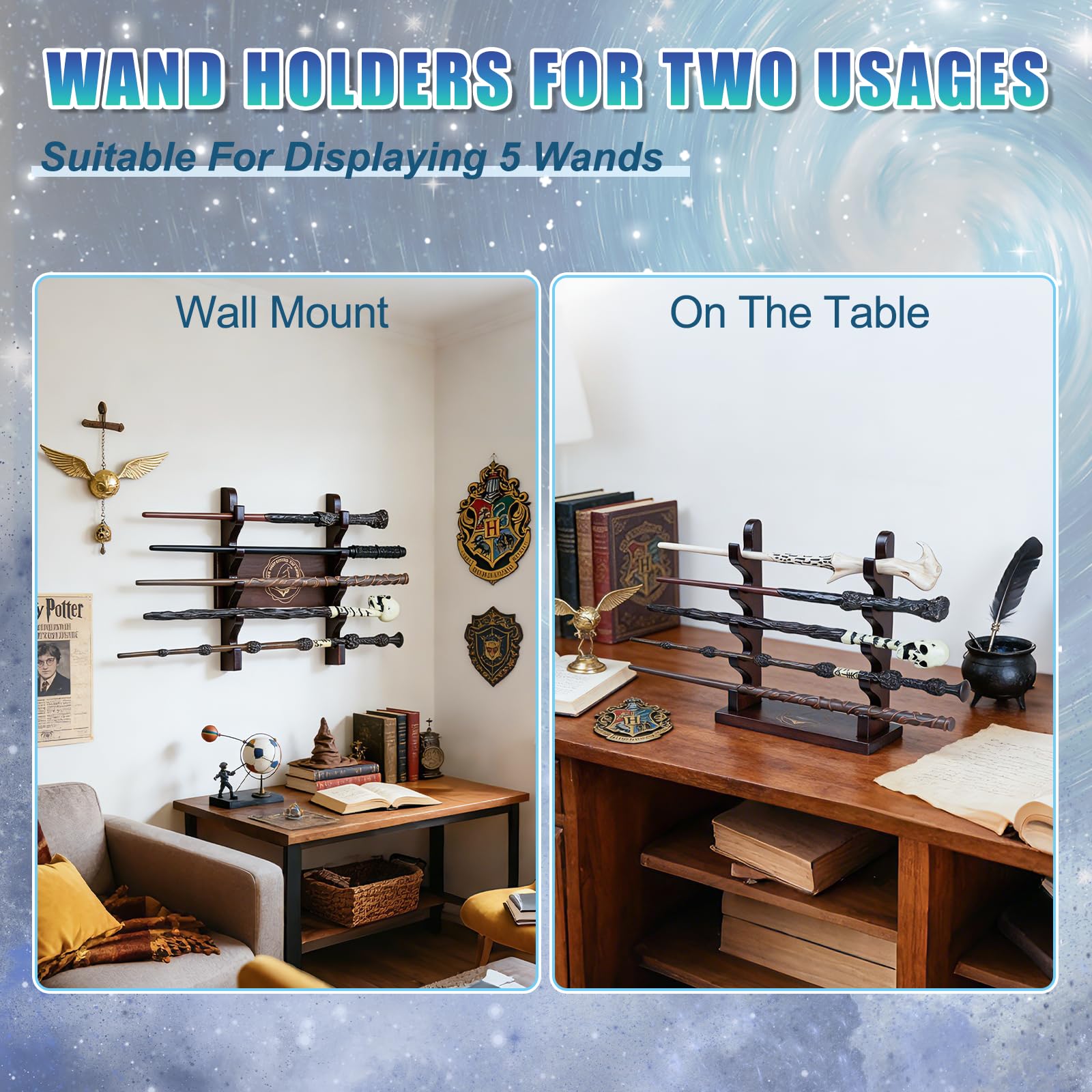 DigNew wood wand display stand on desk keeps your collection organized and accessible.