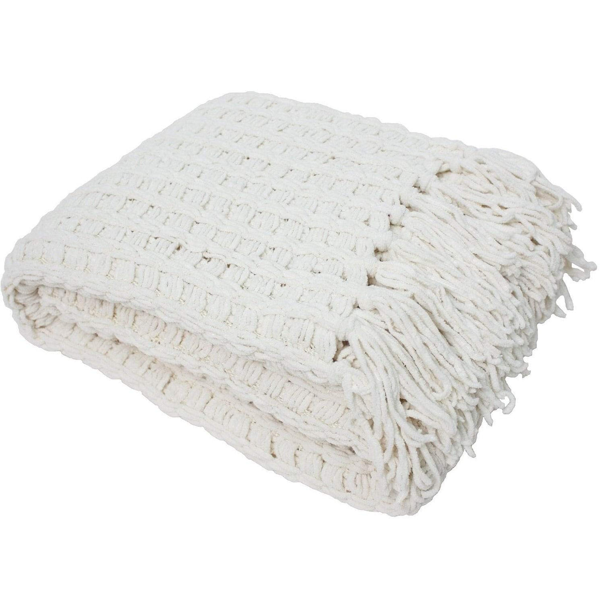 DII chenille luxury throw on bed 50x60 cream for cozy warmth.